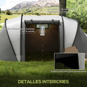 Tienda de Campaña Familiar para 4-5 Personas Tienda de Acampada de Túnel Impermeable 3000 mm con 2 Dormitorios Bolsa de Transporte y Gancho para Pescar Senderismo Gris