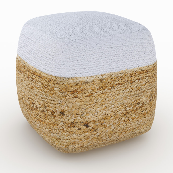 Pouf en jute beige et blanc D40 cm - Billy