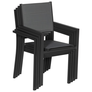 Lot de 10 chaises rembourrées en aluminium anthracite - textilène gris