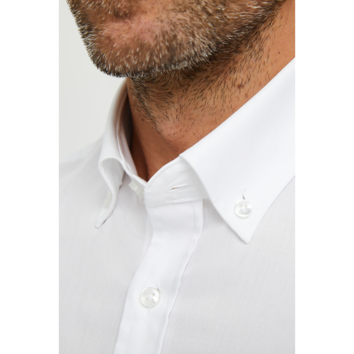 Camicia Uomo 1 Bottone Button Down Slim Twill Unito Bianco