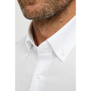 Camicia Uomo 1 Bottone Button Down Slim Twill Unito Bianco