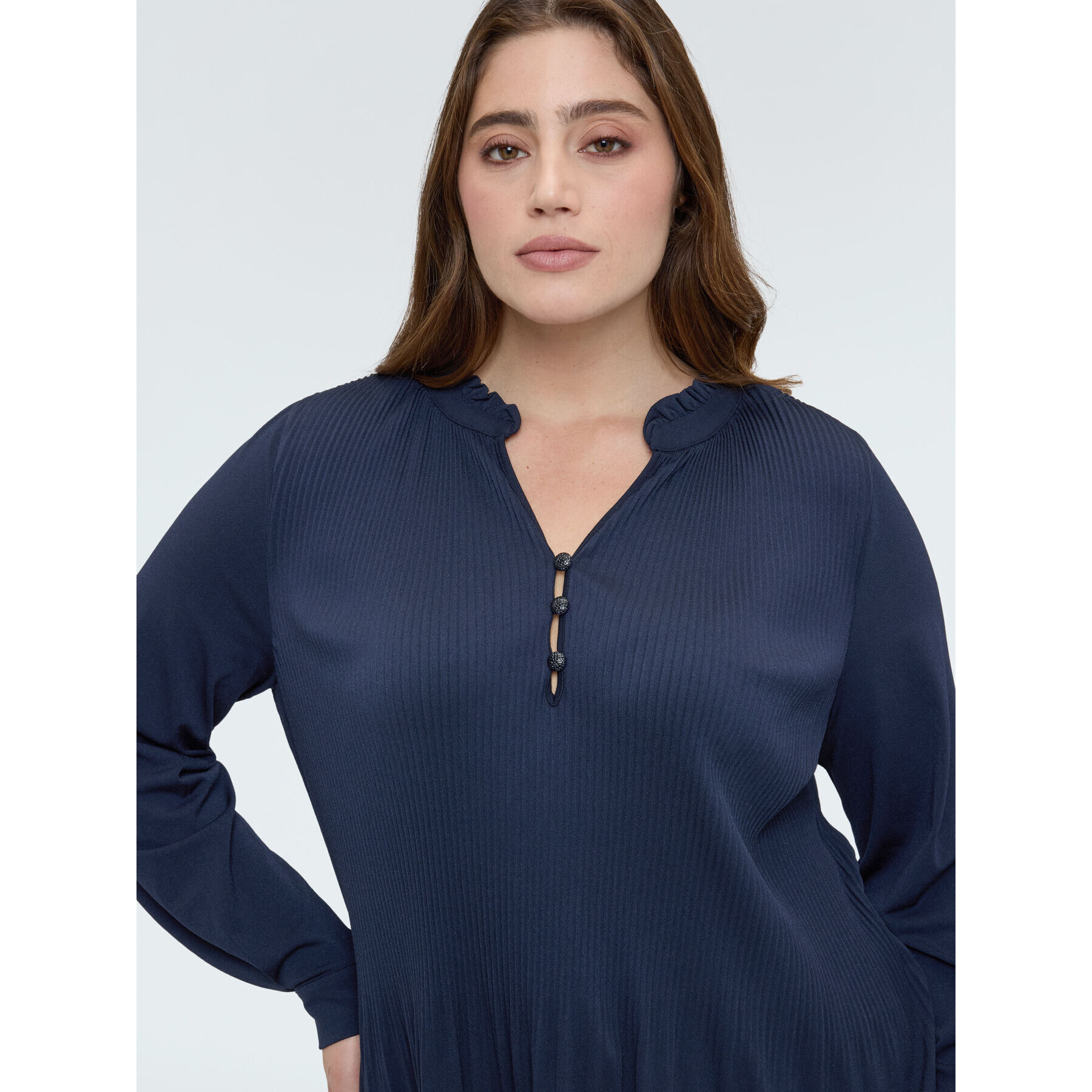 Fiorella Rubino - Blusa in jersey plissé con bottoni - Blu