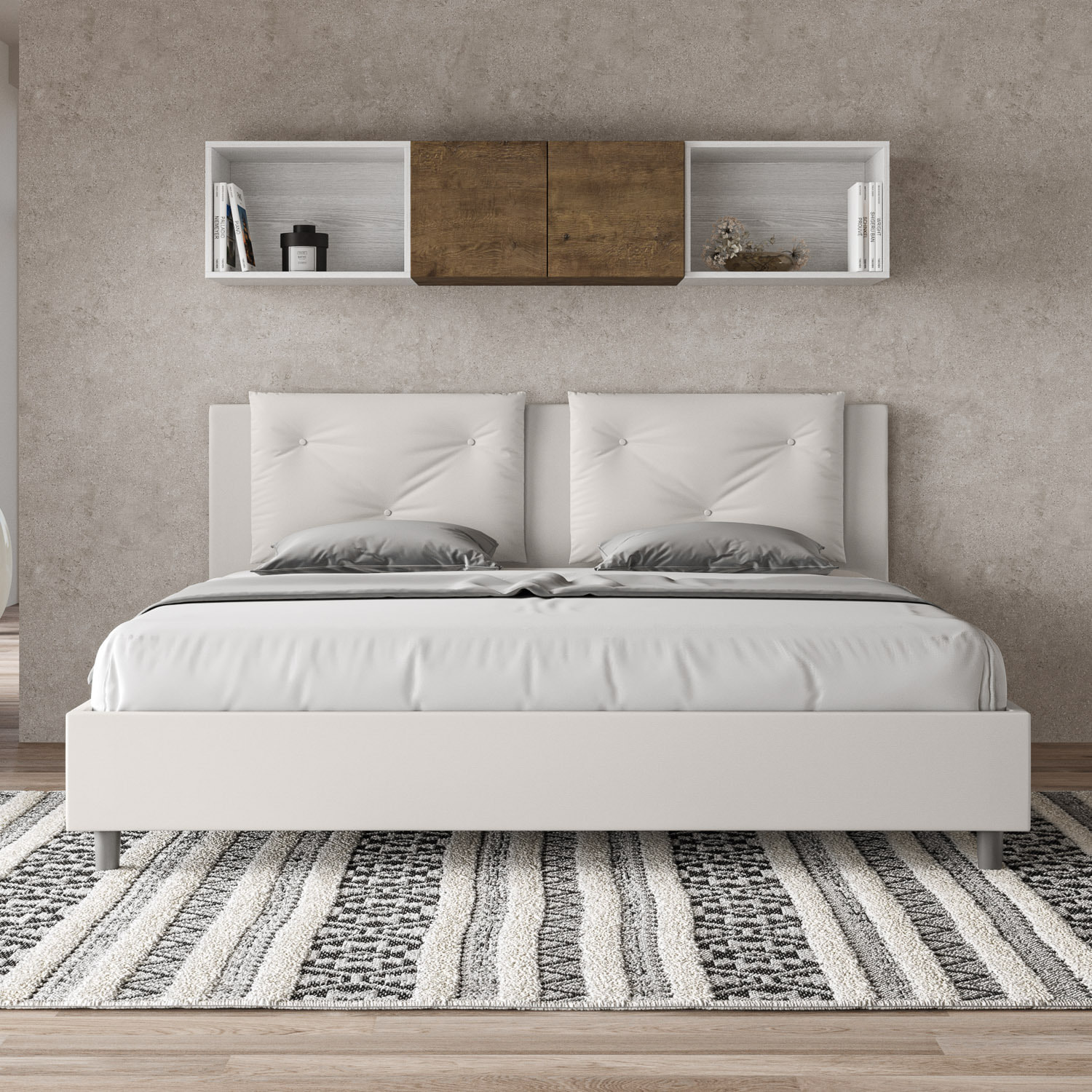 Letto matrimoniale king size con rete imbottito 180x200 similpelle bianco Appia