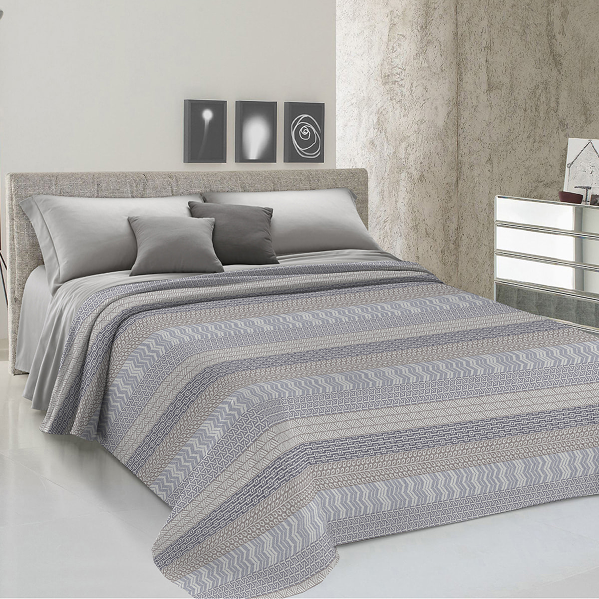 Copriletto di cotone azteco grigio