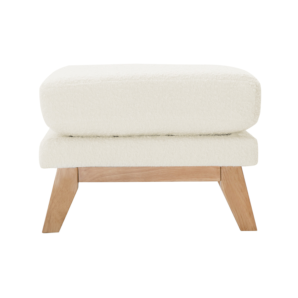 Pouf repose-pieds déhoussable scandinave en tissu effet laine bouclée blanc cassé et bois clair OSLO