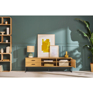 Meuble TV finition bois clair chêne et métal noir L160 cm LOVATO