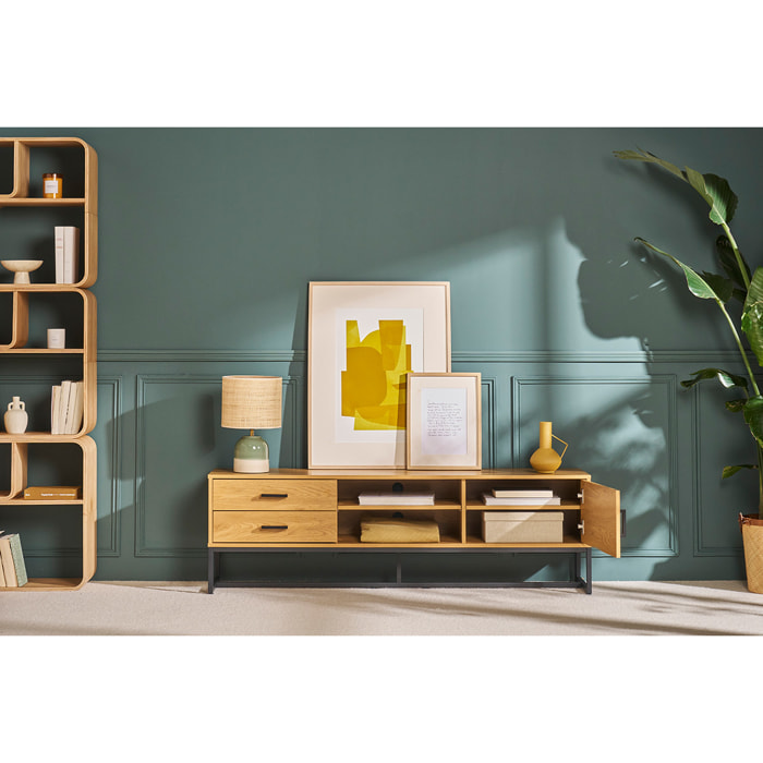 Meuble TV finition bois clair chêne et métal noir L160 cm LOVATO