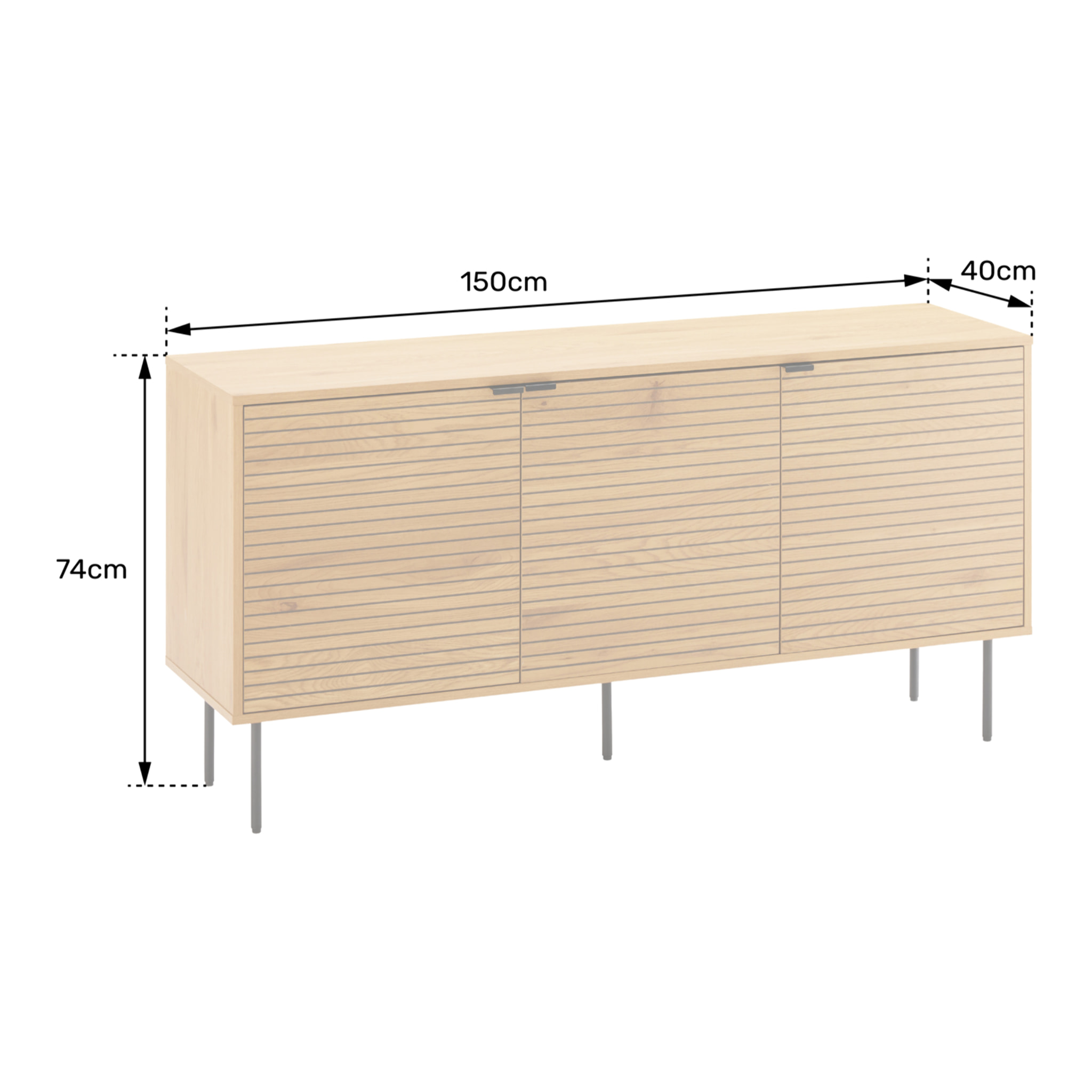 Buffet en bois 3 portes 150cm STINNA