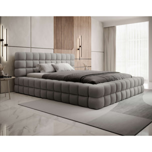 Kingston - lit coffre - 180x200 - sommier inclus - en tissu bouclette - Gris