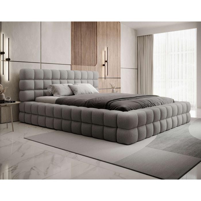 Kingston - lit coffre - 180x200 - sommier inclus - en tissu bouclette - Gris