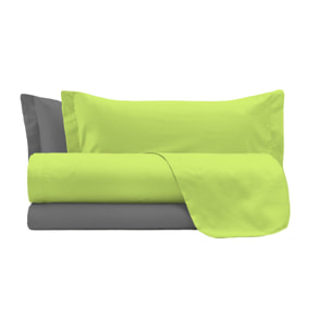 COMPLETO LETTO NATURAL COLOUR MADE IN ITALY COTONE-VERDE ACIDO/FUMO PIAZZA E MEZZA