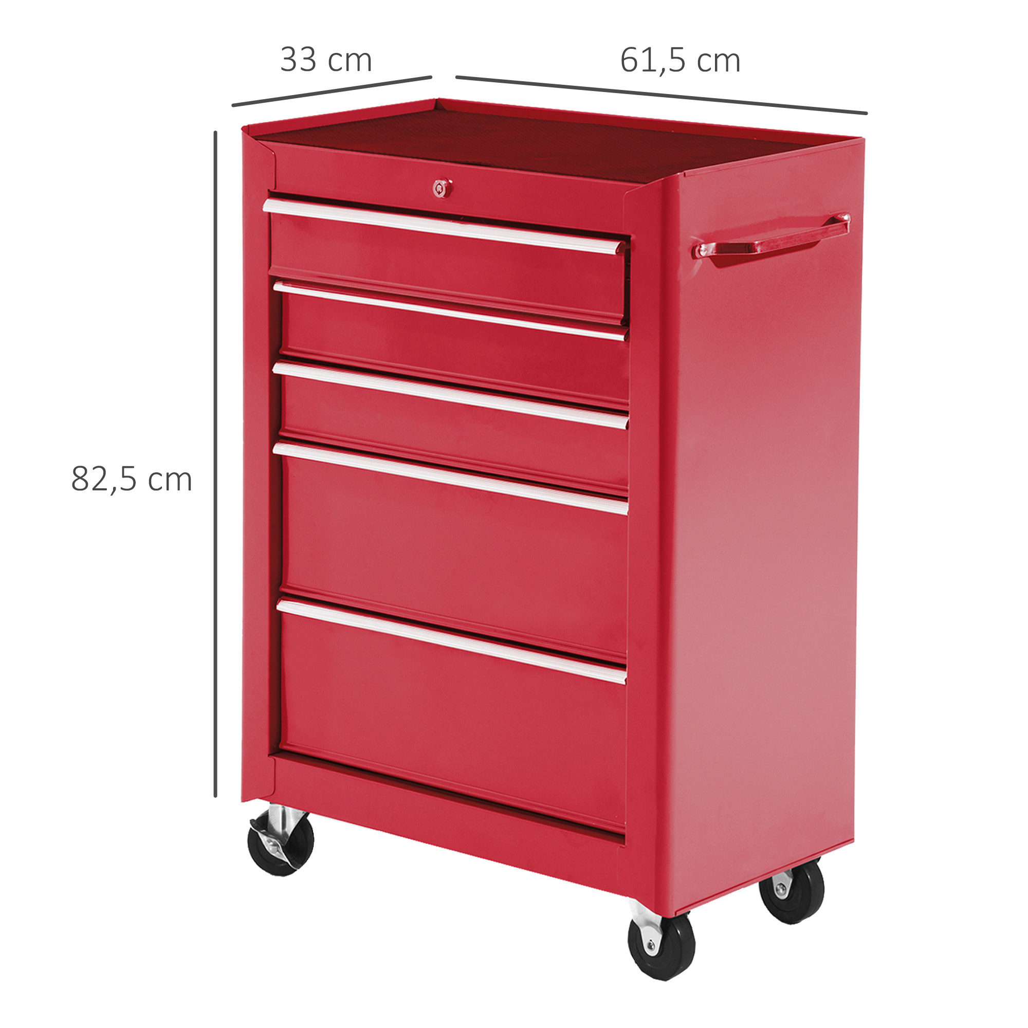 Servante d'atelier 5 tiroirs verrouillables 2 clés tôle d'acier rouge