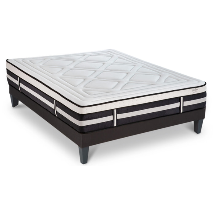 Ensemble Matelas Calliope & Sommier Kit Tissu Gris, Mémoire de Forme, 28 cm, Accueil Enveloppant, Soutien Ferme