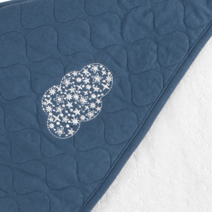 Cape de bain et gant en coton matelassé et éponge