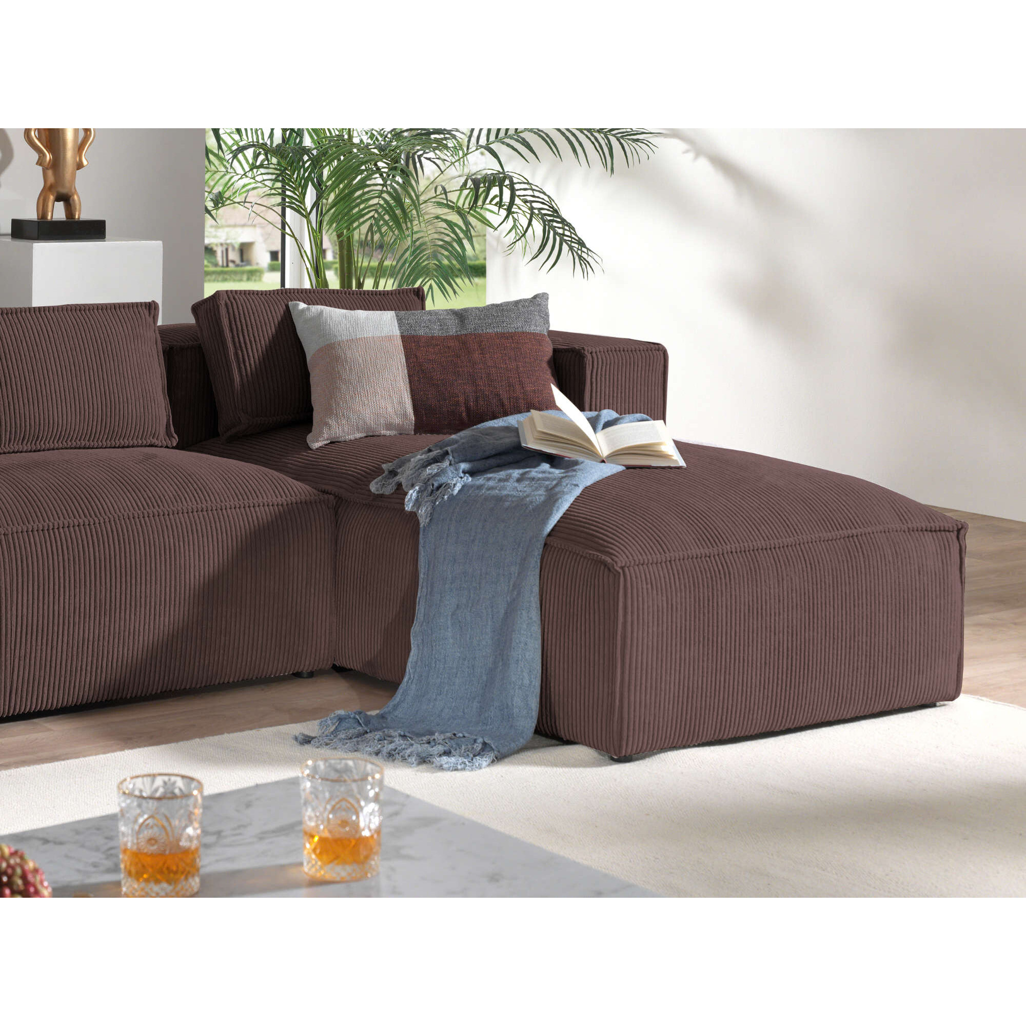 Stella - canapé d'angle droit en velours côtelé - 4 places -style contemporain - Marron