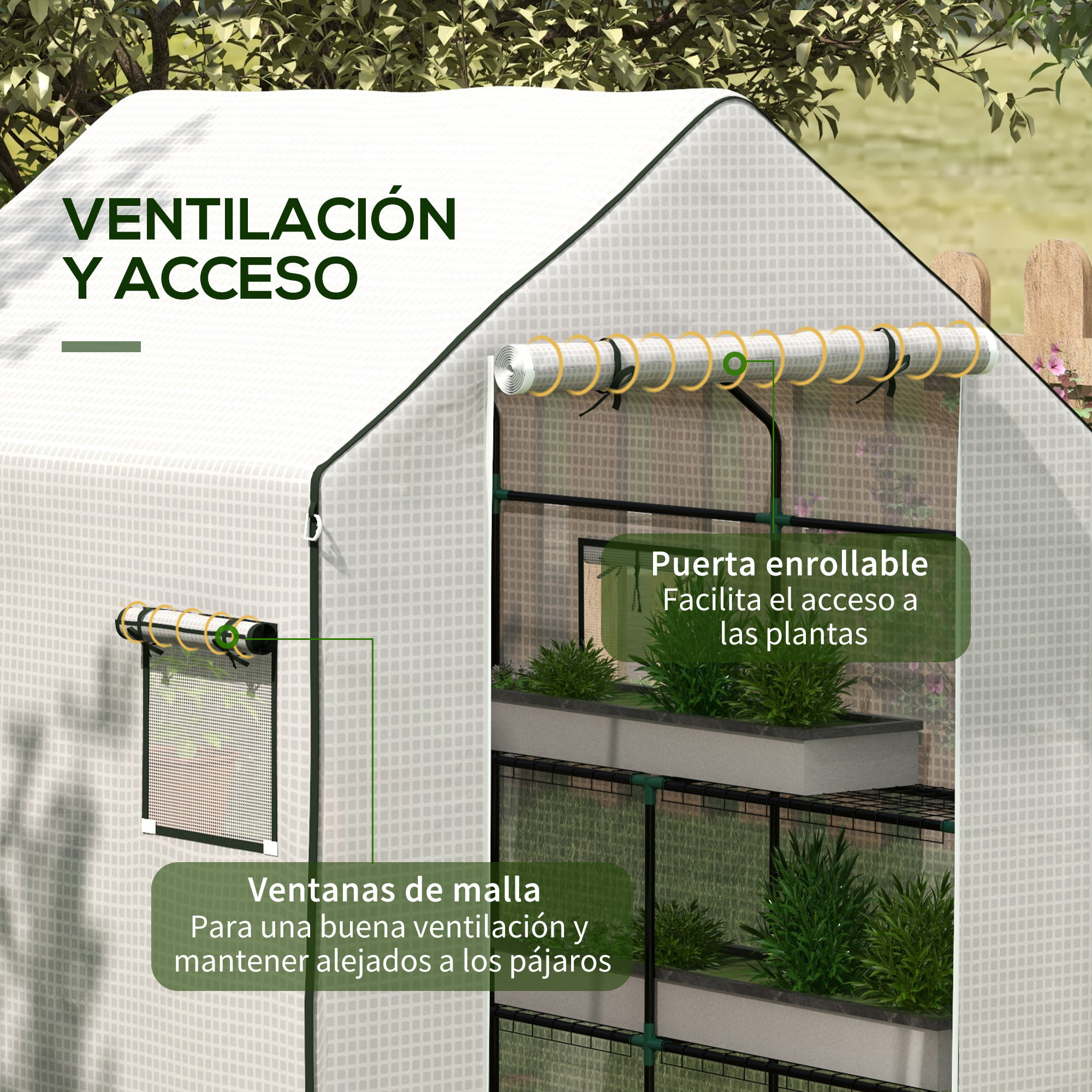 Plástico Invernadero, 140x143x190 cm, Cubierta de Repuesto para Invernadero de Polietileno con Ventana, Puerta Enrollable, Anti-UV, para Huerto, Plantas, Agricultura, Jardín, Blanco