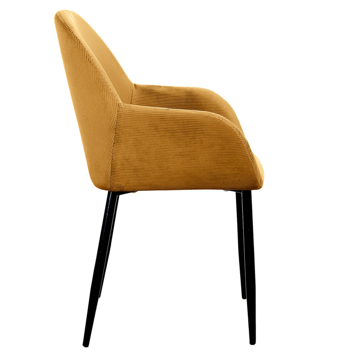 Fauteuil Giulia Jaune Moutarde Velours Cotele - Lot De 2