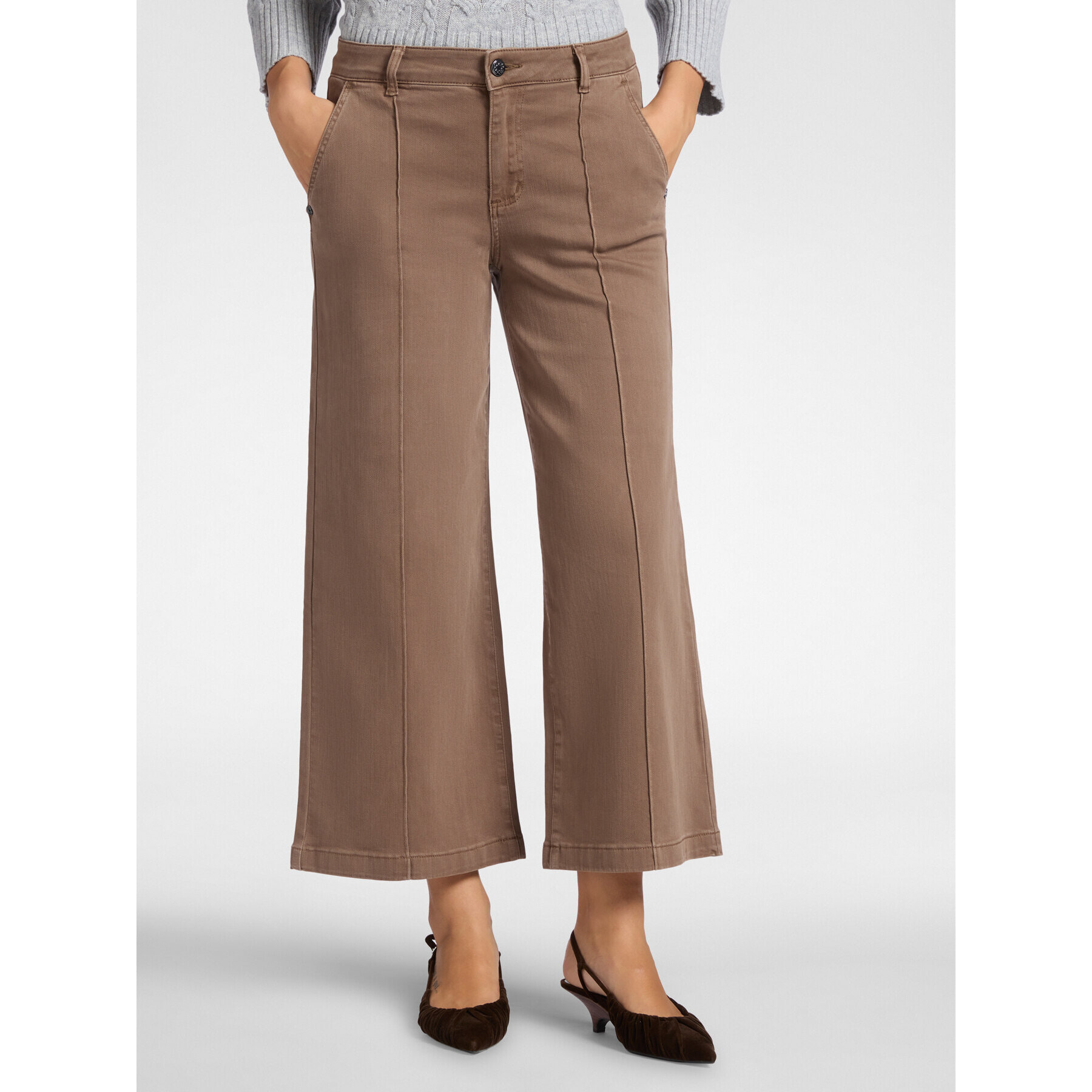 Elena Mirò - Pantaloni cropped marinière - Marrone