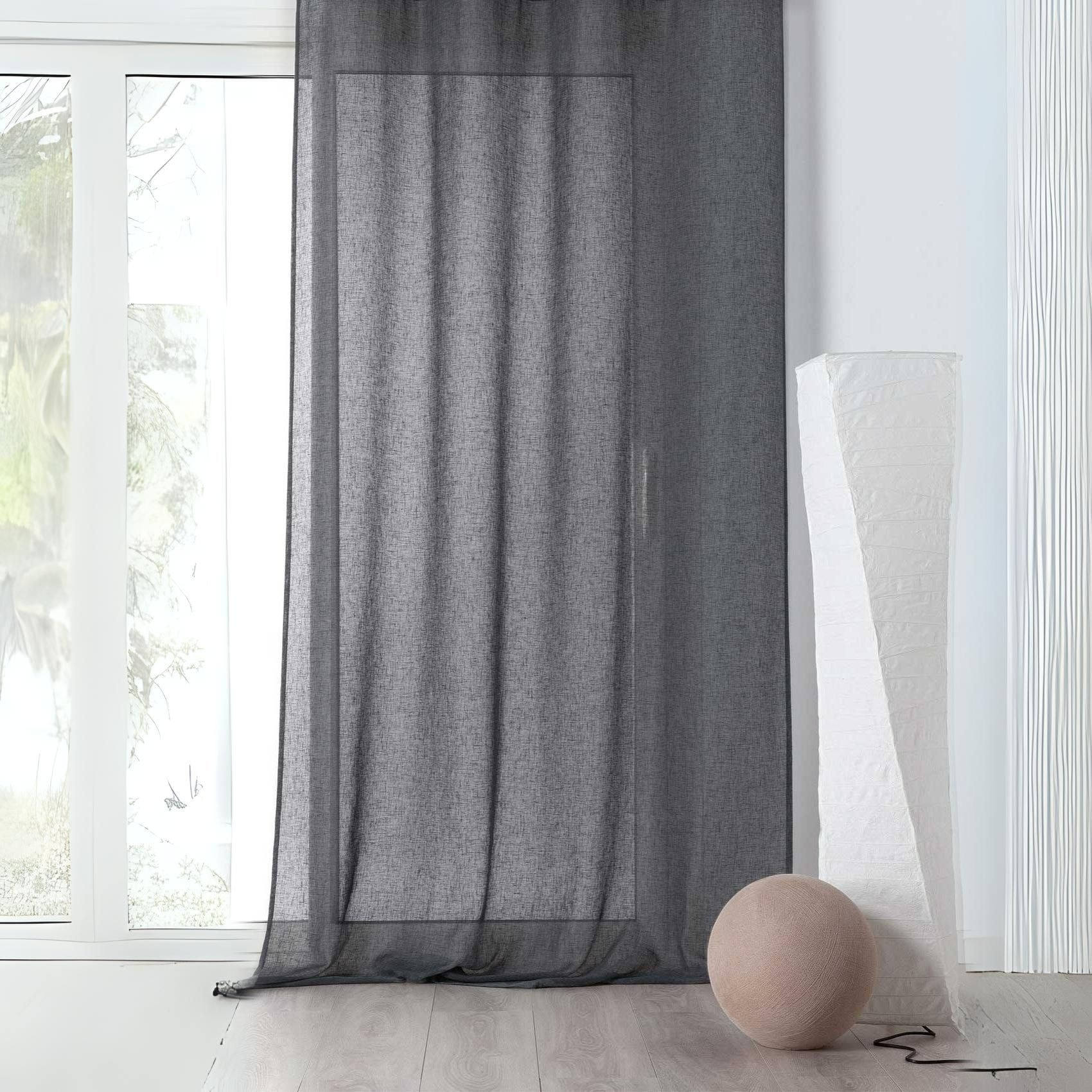 Rideau voilage tamisant en poly-lin - Gris anthracite