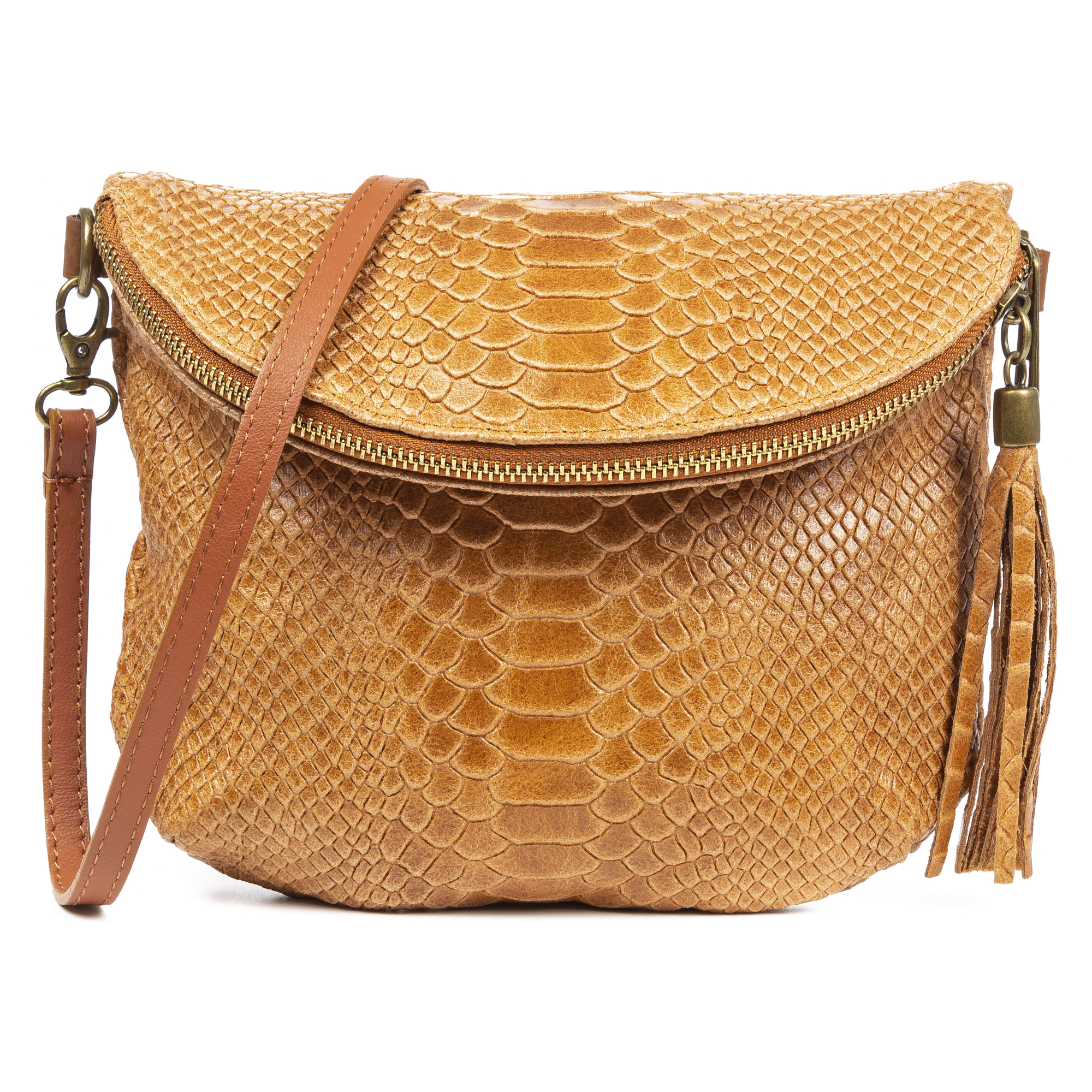FIRENZE ARTEGIANI Ancona Borsa a tracolla da donna Vera pelle scamosciata stampa serpente Made in Italy 23x4x19 Cm. Colore: pelle