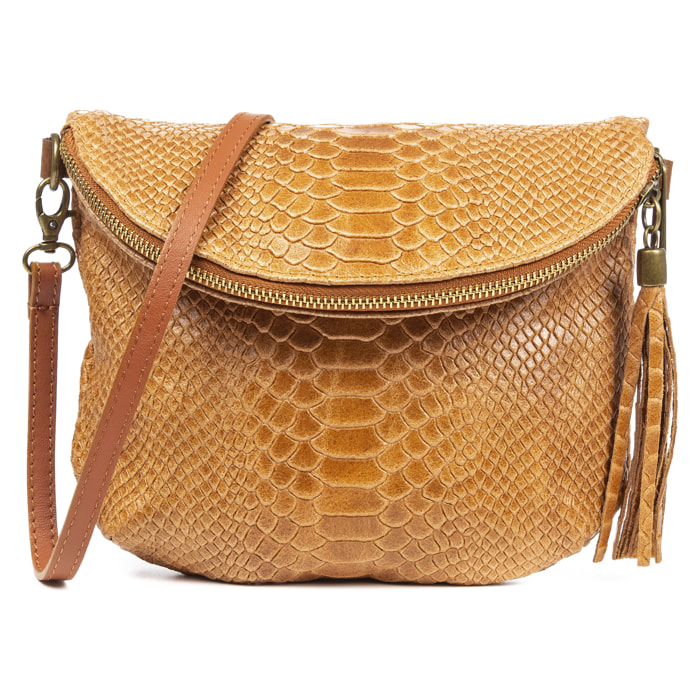 FIRENZE ARTEGIANI Ancona Borsa a tracolla da donna Vera pelle scamosciata stampa serpente Made in Italy 23x4x19 Cm. Colore: pelle