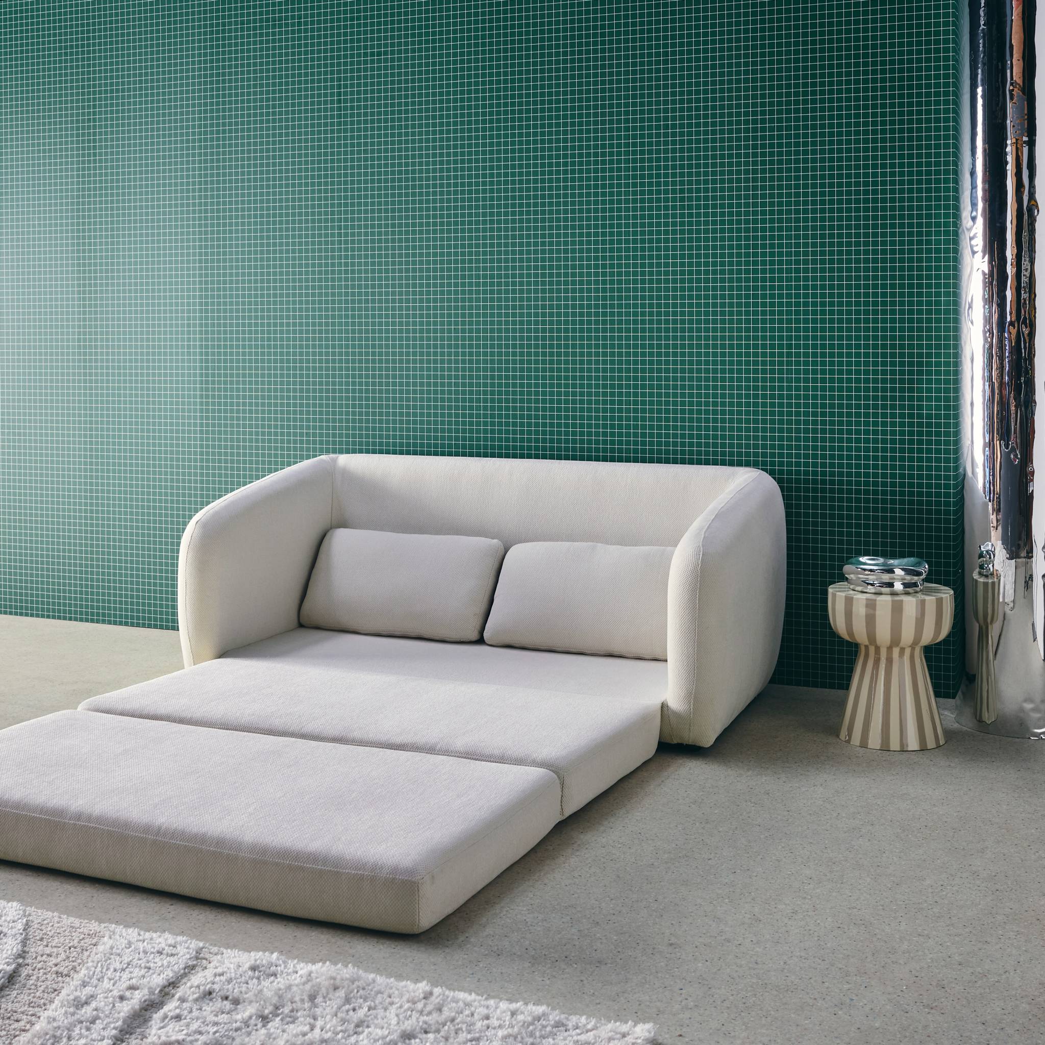 Canapé convertible 2 places tissu chenille blanc - L 170 x P 95 x H 76cm - Twist