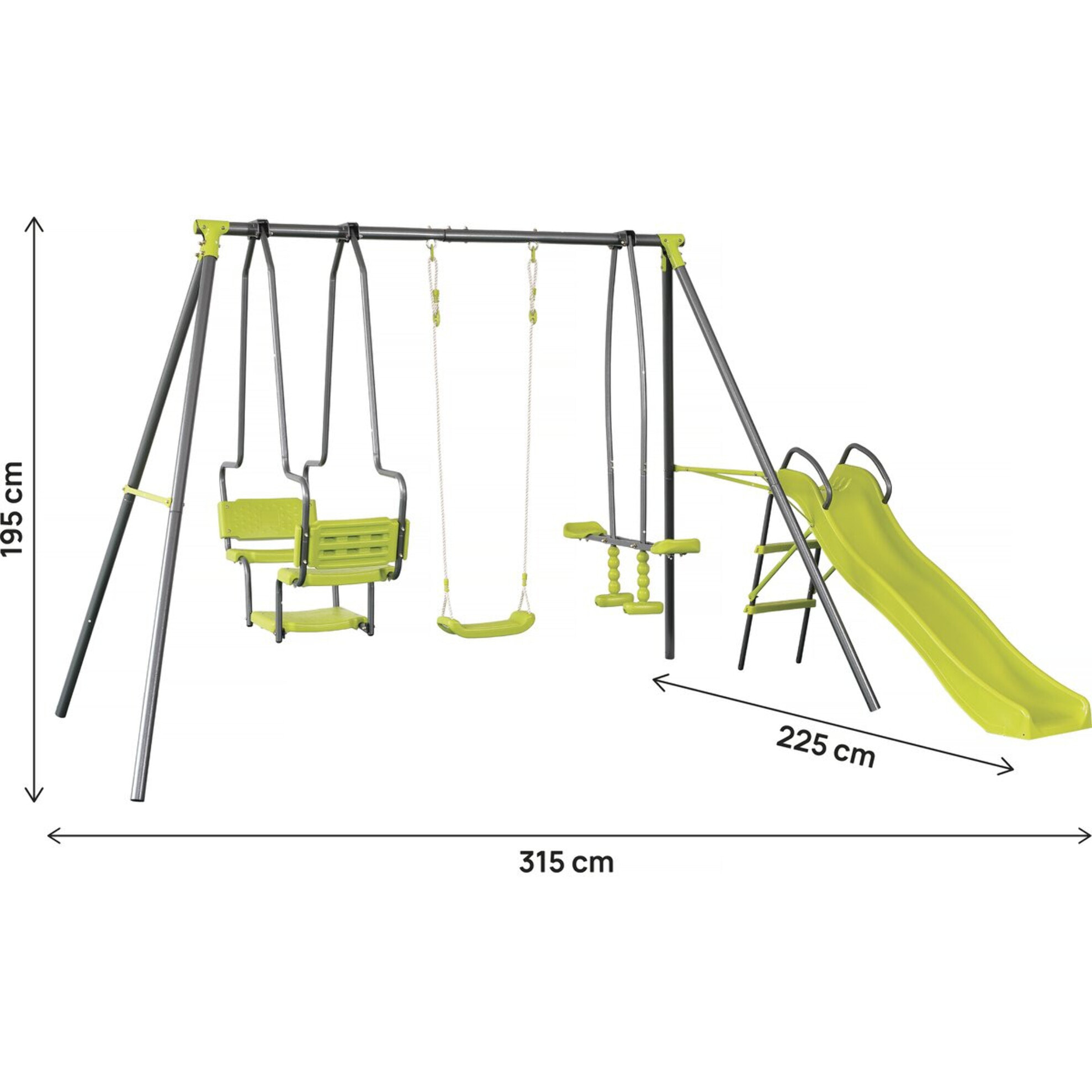 Portique en métal avec toboggan "Ludo II" avec 4 agrès - Vert