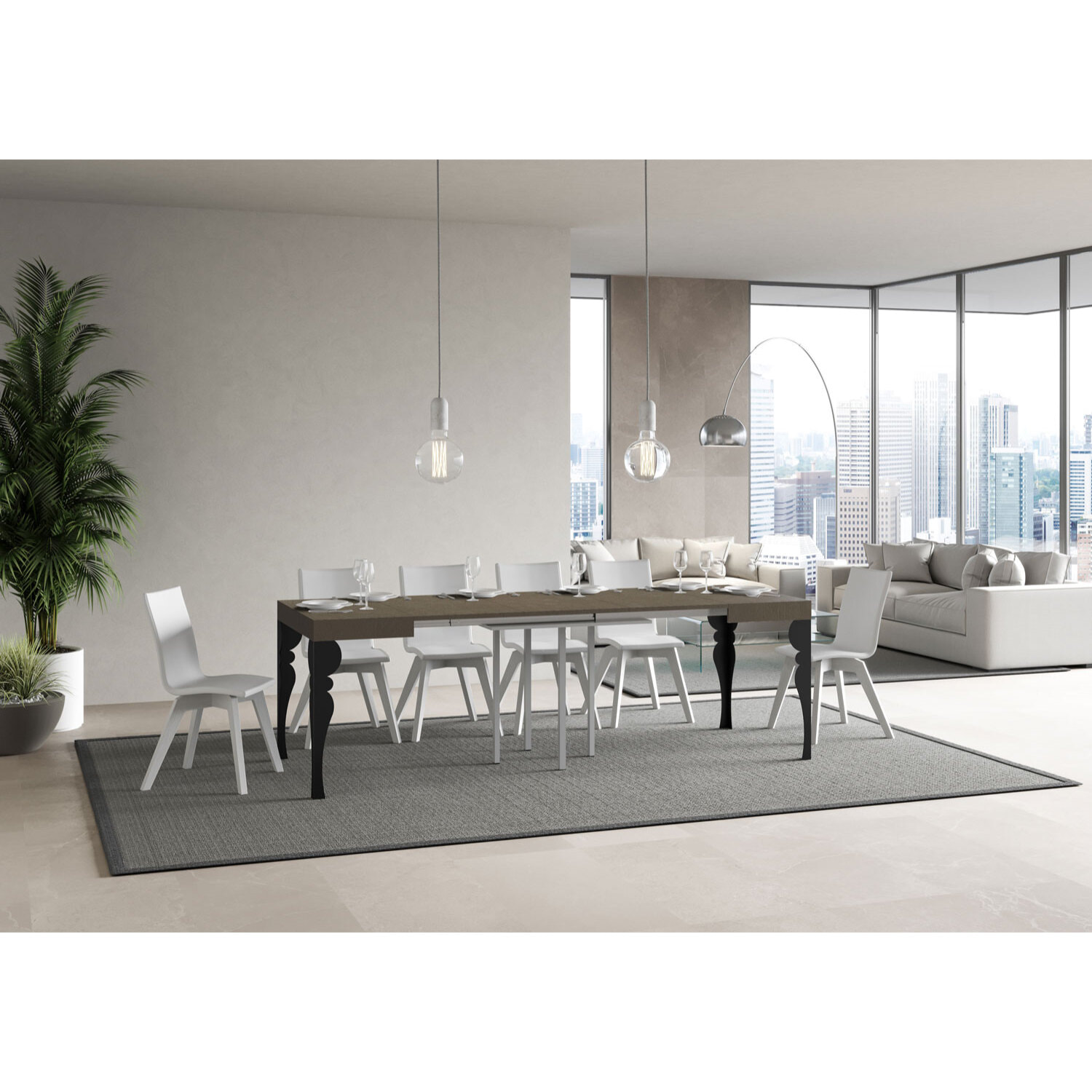 Mesa extensible 90x90/246 cm Paxon gris paloma patas antracita