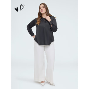 Fiorella Rubino - Blusa de raso con botones en forma de corazón - Negro