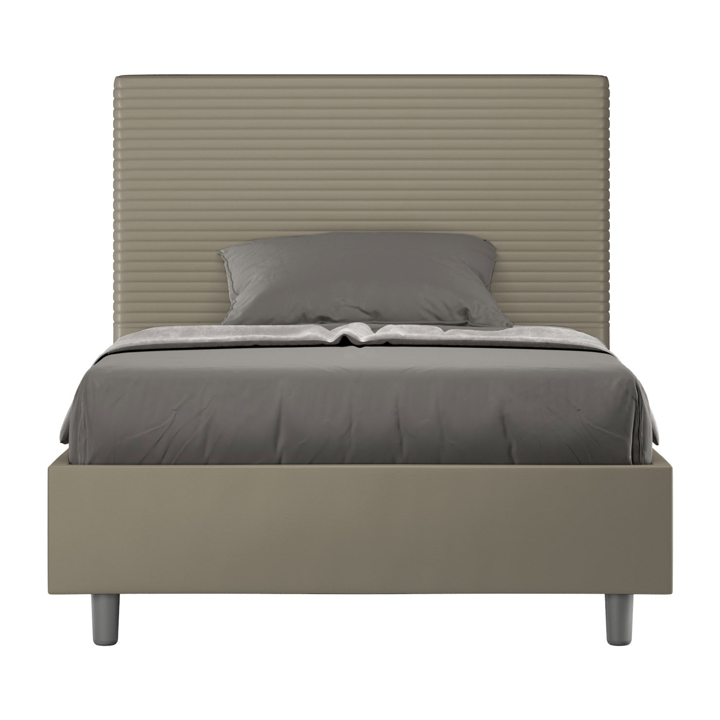 Letto una piazza e mezza contenitore imbottito 120x210 similpelle cappuccino Focus