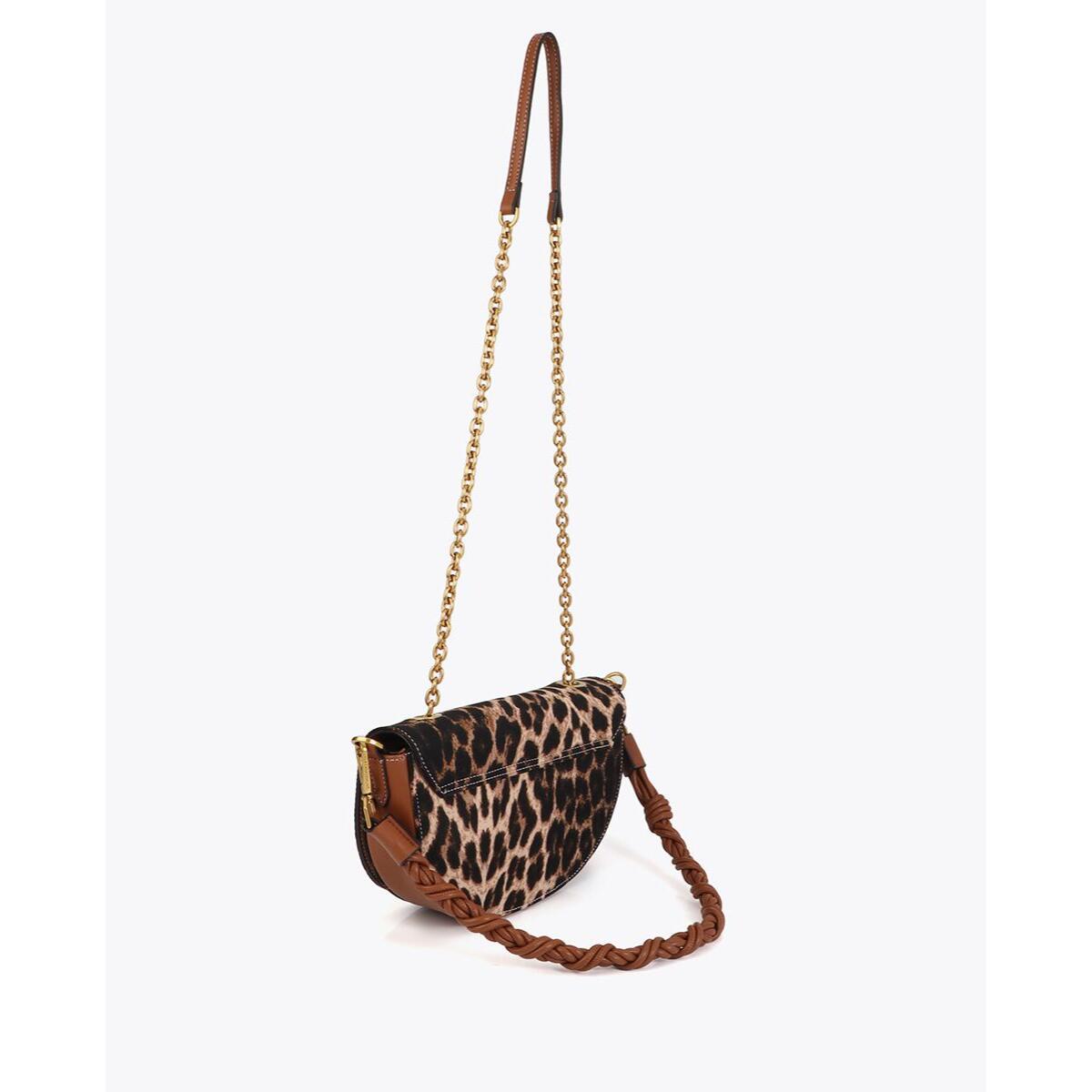 Borsa a mezzaluna con stampa leopardata ed effetto pelle