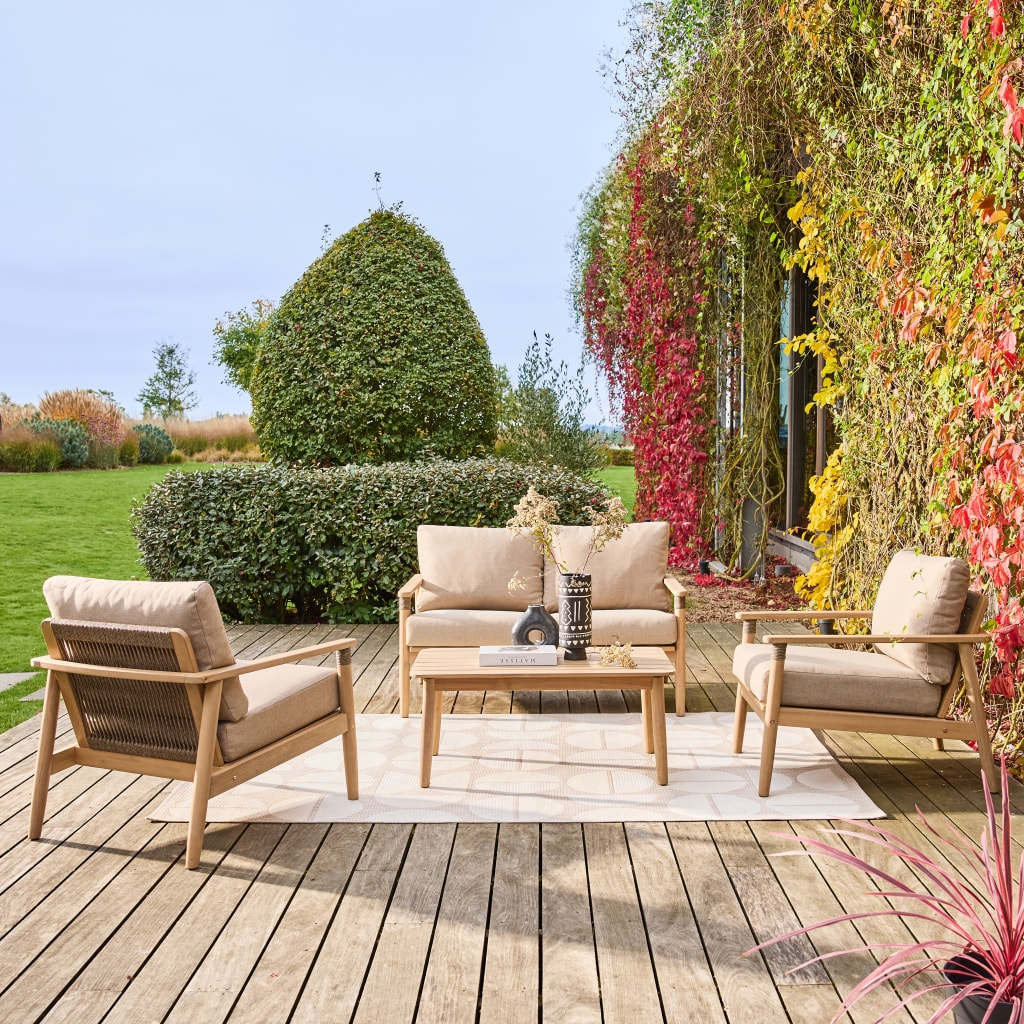 Salon de jardin bois d'acacia et cordes 4 places LAZULI