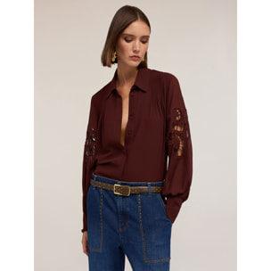 Motivi - Camicia con maniche intarsiate - Marrone