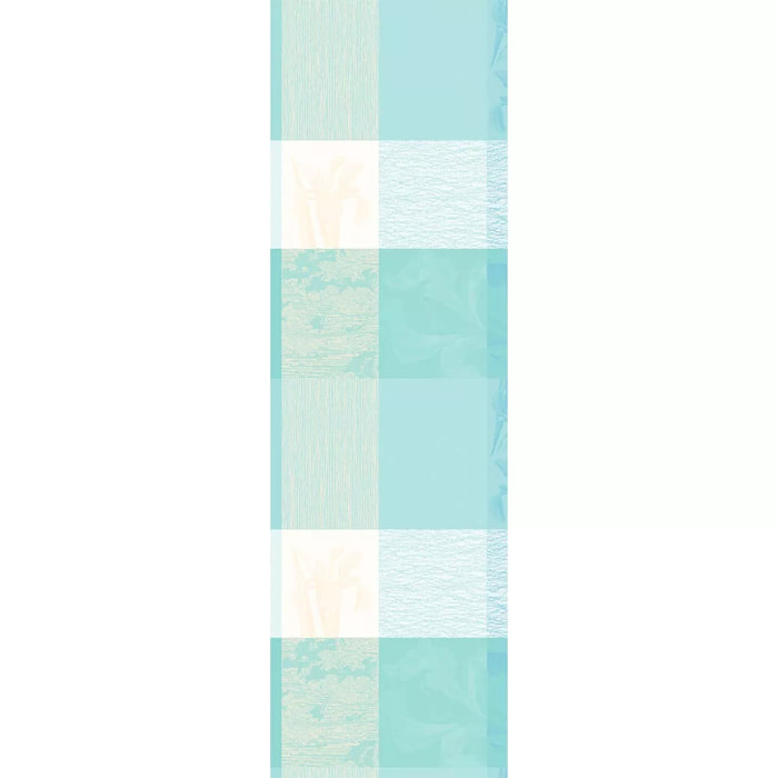 Chemin de table pur coton 220 g/m² motif jacquard bleu beige Mille iris d'eau aqua