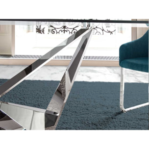 Mesa fija rectangular – Vidrio y acero efecto espejo