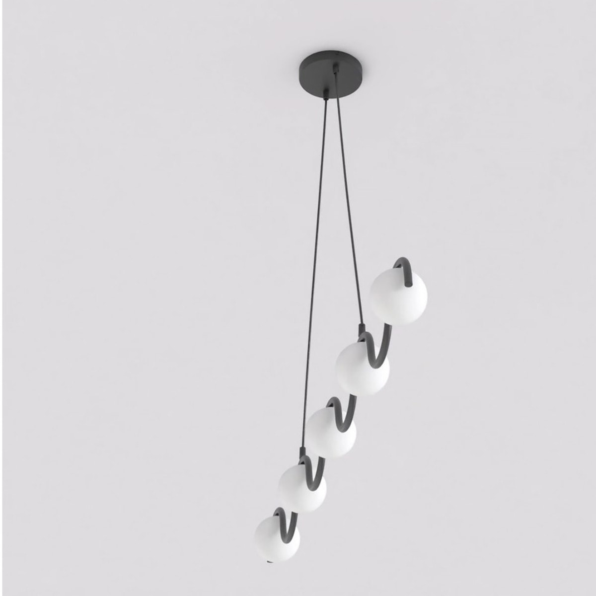 Lampada a sospensione Sinus in acciaio nero e vetro opalino