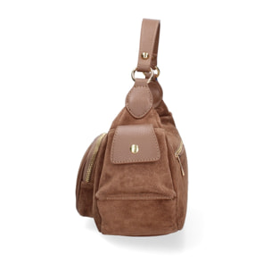 Borsa a spalla da donna Made in Italy - Modello Ardena - Pelle scamosciata - 30.0 x 17.0 x 12.0 cm