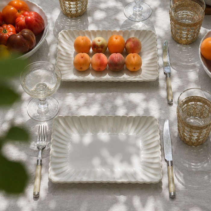 Lot de 6 grandes assiettes rectangulaires, Coquillage