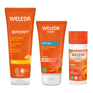 WELEDA - Trio Fraîcheur - Gel Douche Sport + Roller Arnica + Gel Cryo Arnica - Vegan* - Certifié Natrue** - Tube 200ml + Roll-on 75ml + Tube 100ml
