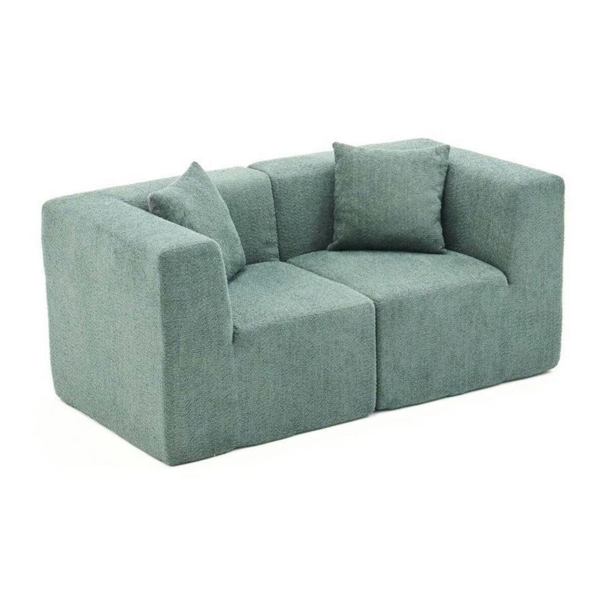 Canapé 2 places compact vert tissu chenille PLOVIA