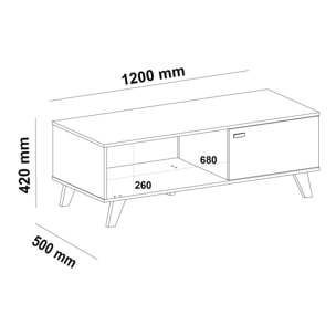 Mesa de centro TURQUÍA - 1 cajón y 1 hueco - roble y blanco - 100x50x42cm