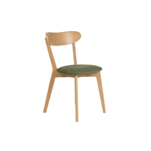 Chaises vintage en bois clair chêne et tissu effet velours texturé vert kaki (lot de 2) DOVE
