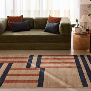 SANTAL - Tapis de salon bleu à motif géométrique