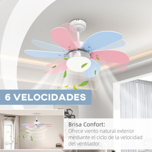 Ventilador de Techo con Luz 34W Ø82,5 cm Motor DC Ventilador de Techo Silencioso con 6 Aspas Reversibles Mando a Distancia 6 Velocidades y Temporizador para Dormitorio Salón Multicolor