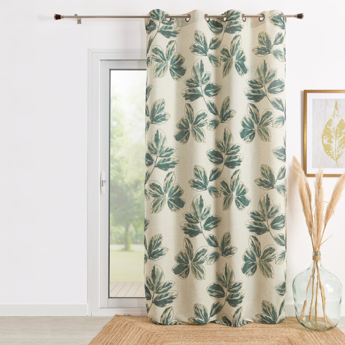 Rideau poly-lin imprimé fleur aquarelle - Vert