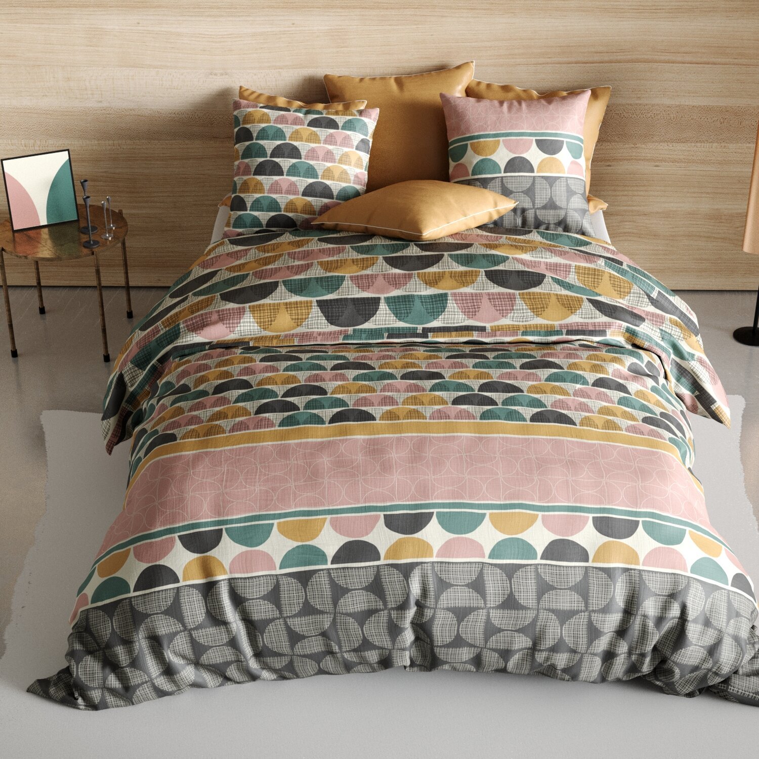 Parure housse de couette imprimé 100% coton - thanos - rose