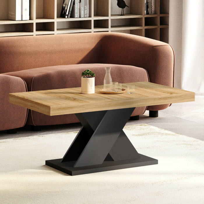 Table basse Alexia pieds croisés bois et noir
