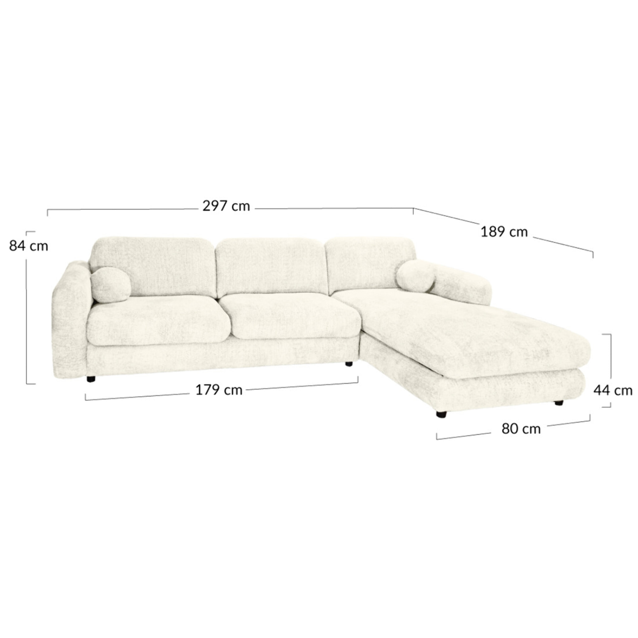 Rachel - Canapé d'angle droit 4 places en tissu bouclette - Beige