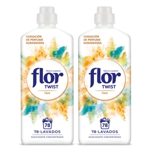 Flor Twist Coco - Suavizante concentrado para la ropa con notas naturales - 156 lavados (2 botellas x 78 dosis)