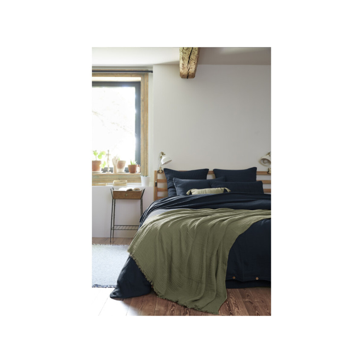 Plaid 180x220 cm en gaze de coton avec franges - GAIA
